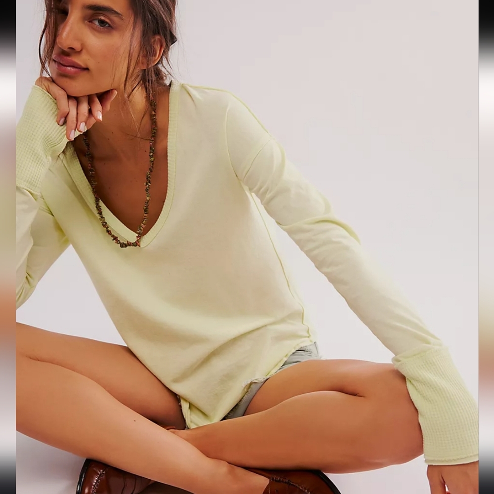 NWOT We The Free Coastal Cruising Long Sleeve Tee in Lime Sorbet Sz S **IR**